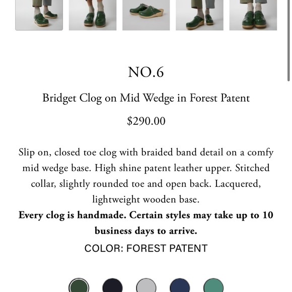NO.6 Bridget Clog on Mid Wedge in Forest Patent size 39 Sold Out - Picture 3 of 8